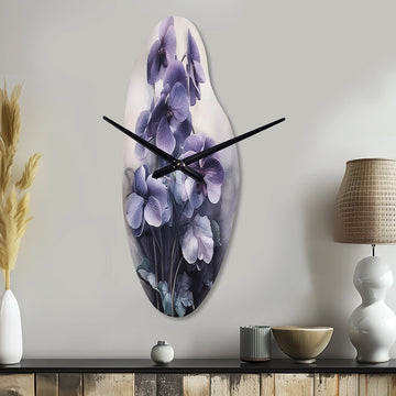 Purple Grey Violets Dream II - Asymmetric Metal Wall Clock